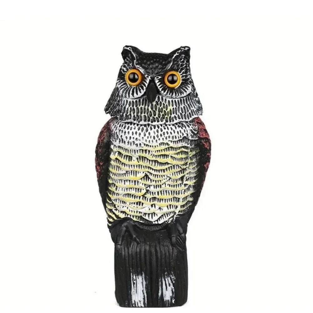 Plastic Owl Decoy Bird Control Garden Yard Outdoor with Rotating Head